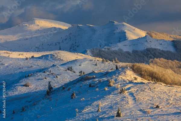 Obraz Beautiful winter landscape in the mountains, Bieszczady, Poland