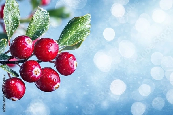 Fototapeta Frozen red berries on a branch