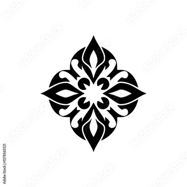 Obraz Elegant Black Floral Mandala on White Background, Minimalist Design