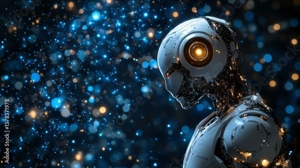 Fototapeta Pensive AI Robot in a Starry Night