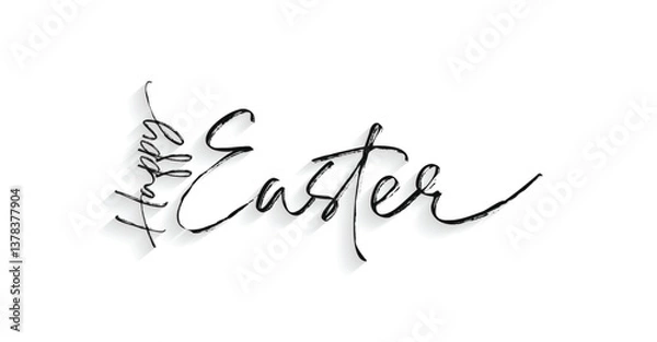 Fototapeta Happy Easter handwritten isolated on white background, hand drawn lettering style calligraphy. Vector Illustration