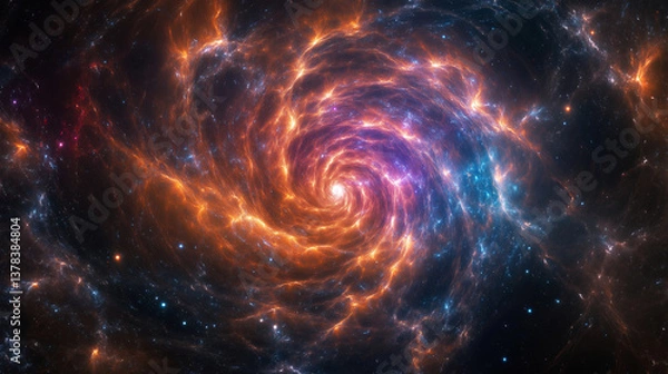 Fototapeta A neon-colored vortex spiraling infinitely into a cosmic void