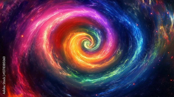 Fototapeta A neon-colored vortex spiraling infinitely into a cosmic void