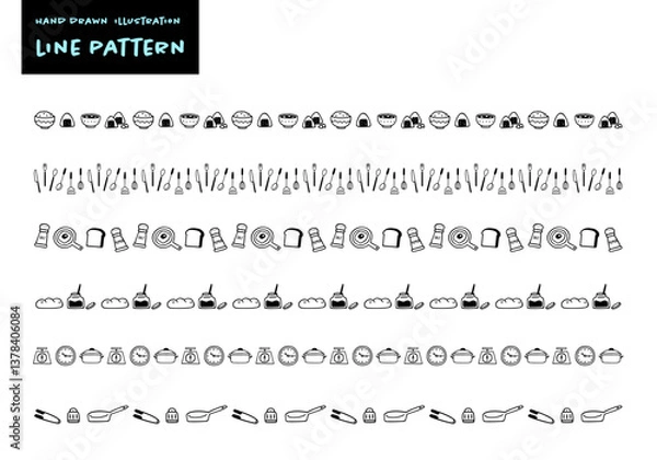 Fototapeta シンプルな手書きのかわいいキッチンイメージ飾り罫セット