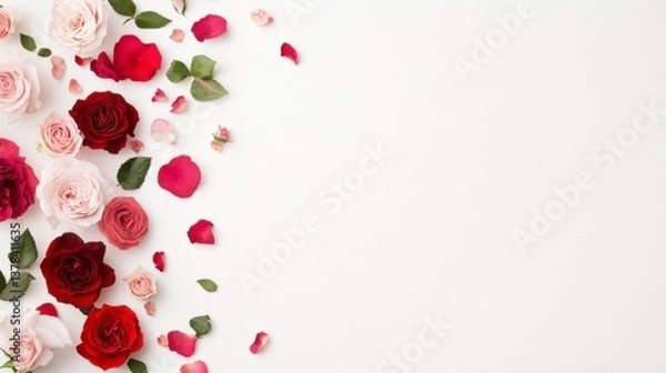 Obraz Romantic floral arrangement with red and pink roses studio setting high-quality image soft lighting elegance and beauty