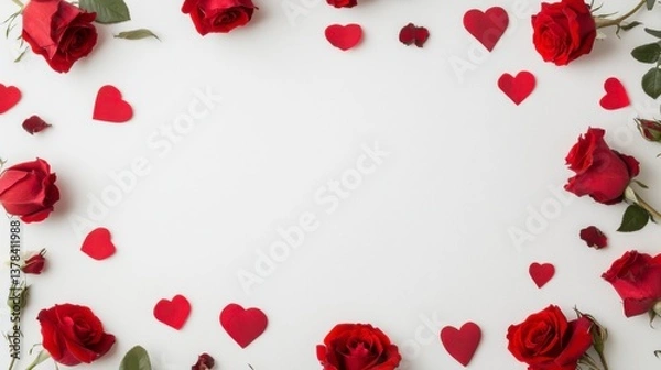 Obraz Romantic celebration with red roses and heart accents elegant setting floral arrangement love theme close-up passionate vibes