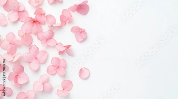 Obraz Petals of serenity pink flower arrangement on white background still life minimalist style calm environment aesthetic viewpoint