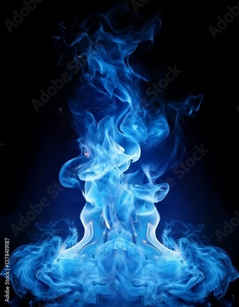 Fototapeta 黒い背景と中心で燃えている青い炎