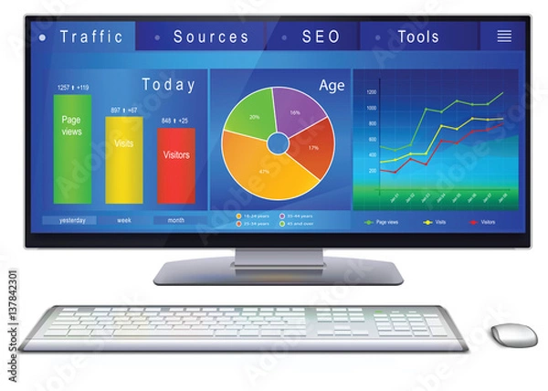 Fototapeta Website analitycs on desktop PC screen