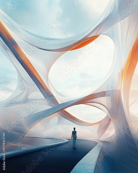 Obraz Creative abstract bridge design with looping, ribbon-like structures