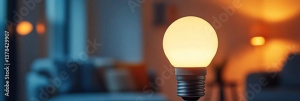 Fototapeta A close-up of an energy-efficient LED bulb glowing softly in a minimalist home