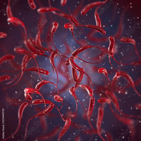 Fototapeta Medical background, bacteria spirilla, curved spiral shape, genus Campylobacter, C. jejuni, C. coli cause enterocolitis, pathogen, causative agent of intestinal diseases, 3D rendering