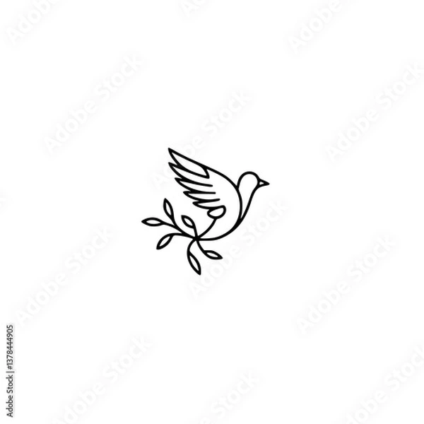 Fototapeta Minimalist Dove Logo with Olive Branch, Peace and Serenity
