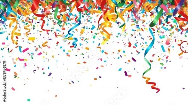 Fototapeta Colorful confetti and streamers for celebration