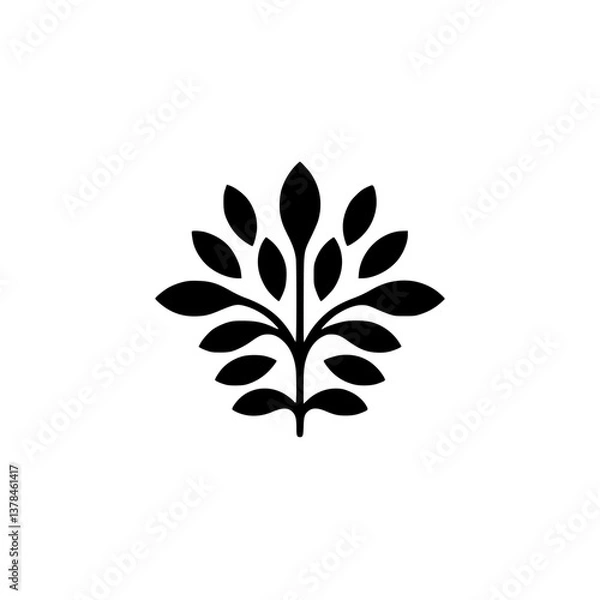 Fototapeta Minimalist Black Leaf Icon: Nature Symbol on Neutral Background
