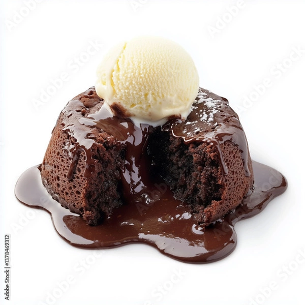 Obraz a chocolate lava cake with a gooey center, served with a scoop of vanilla ice cream, i