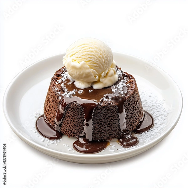 Obraz a chocolate lava cake with a gooey center, served with a scoop of vanilla ice cream, i