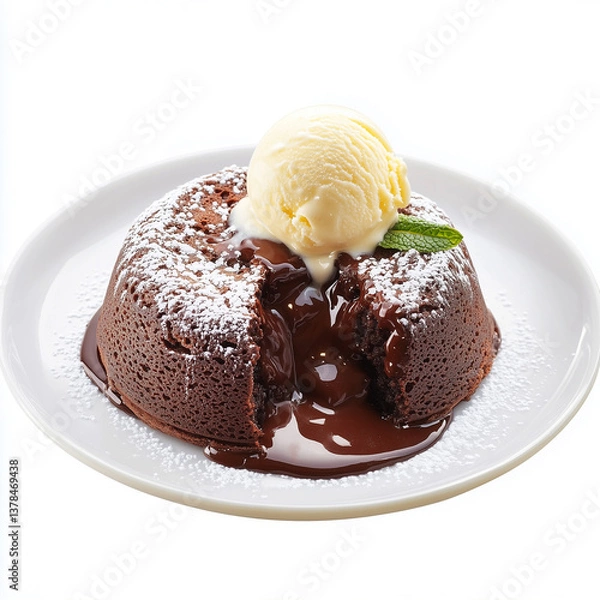 Obraz a chocolate lava cake with a gooey center, served with a scoop of vanilla ice cream, i