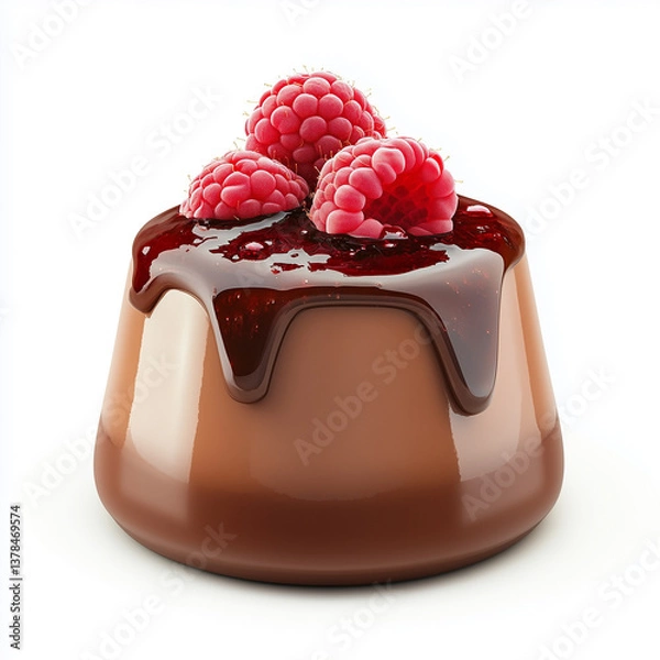 Obraz a chocolate-flavored panna cotta with a smooth, creamy texture and a layer of raspberry compote 
