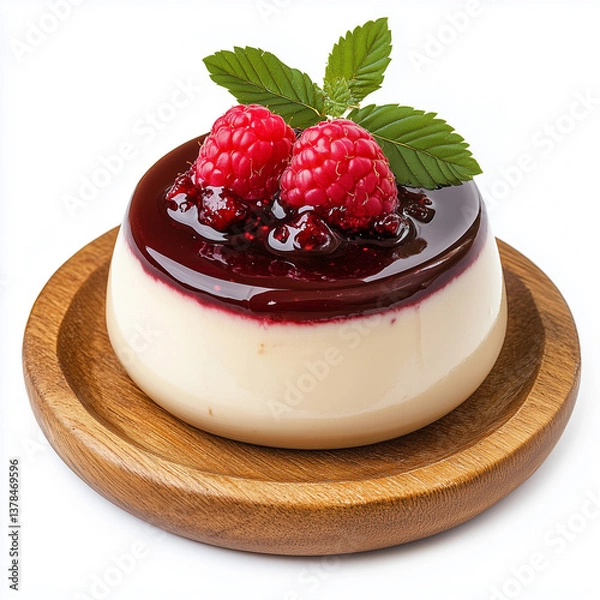 Obraz a chocolate-flavored panna cotta with a smooth, creamy texture and a layer of raspberry compote 