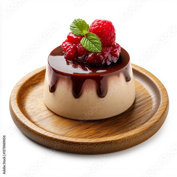 Obraz a chocolate-flavored panna cotta with a smooth, creamy texture and a layer of raspberry compote 