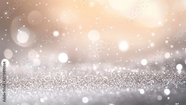 Fototapeta Elegant, shimmering, silver glitter background with soft bokeh lights