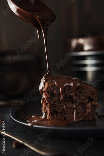 Obraz Chocolate cake on dark background
