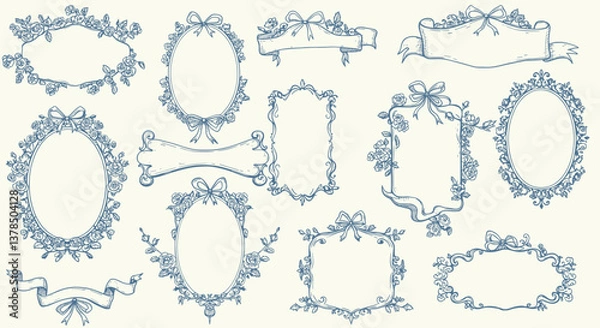 Obraz Elegant collection of hand-drawn floral frames and banners. Perfect for invitations or scrapbook.