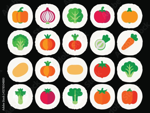Fototapeta Collection of Flat Design Vegetables Icons in Circles on White Background Art