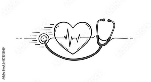 Obraz Heart health: A sketched stethoscope and heart.