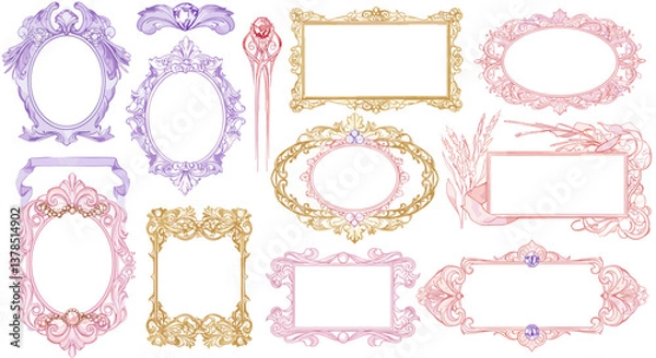 Obraz Ornate frames in pastel colors, perfect for design projects.