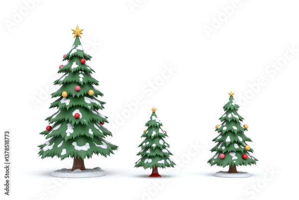 Obraz three different types of christmas trees on a white background