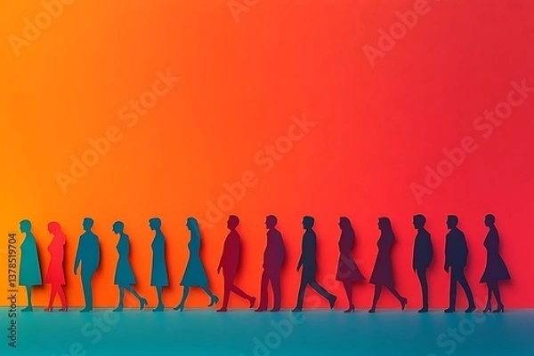 Fototapeta Colorful People Walking Forward Gradient Background2