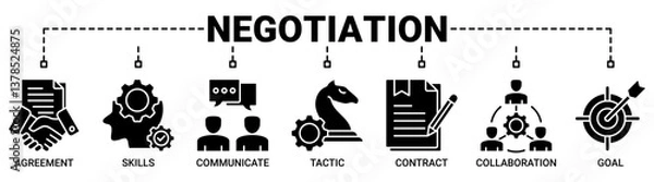 Obraz Negotiation banner web icon vector illustration concept for business deal agreement and collaboration with icons solid black color symbol background.