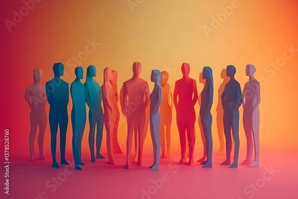 Fototapeta Colorful Polygonal People Group Connecting Teamwork Success