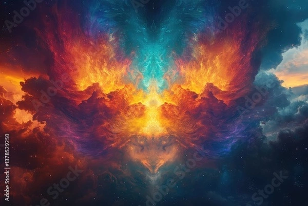 Fototapeta Celestial twin arcs of prismatic hues in the heavens. AI generated illustration.