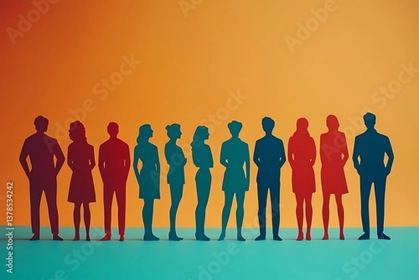 Fototapeta Colorful Silhouettes People Group Unity Success