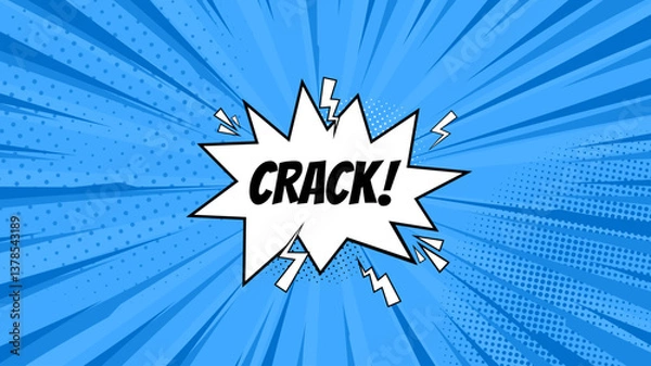 Fototapeta Comic pop art background. Vintage retro design. Blue radial backdrop with halftone elements.