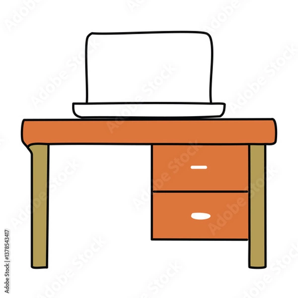Fototapeta Illustration of desk with laptop computer. graphic design vector