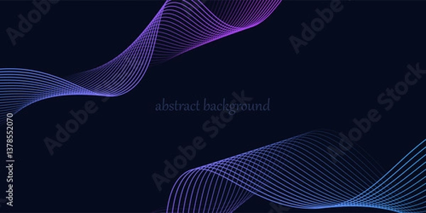 Fototapeta Abstract glowing wave lines on dark blue background. Dynamic wave pattern. Modern flowing wavy lines. Futuristic technology concept. Suit for banner, poster, cover, brochure, flyer, website