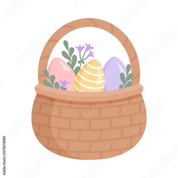 Fototapeta Easter basket with eggs isolated on white background