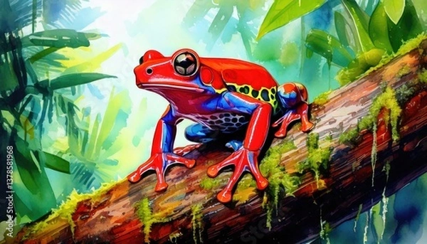 Obraz red eyed tree frog on leaf