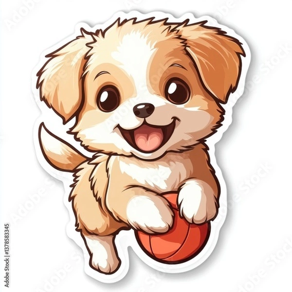 Fototapeta Cute Cartoon Dog with Ball in Adorable Playful Pose