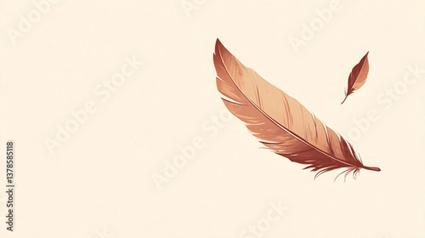 Fototapeta mocha color theme, minimalist style, feather, vector, bird, pen, pattern, illustration, nature, drawing, quill, design, art, decoration, leaf, plume, symbol, element, object, single, writing, light, w