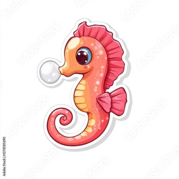 Fototapeta Cute Cartoon Seahorse with Bubble and Colorful Design Element