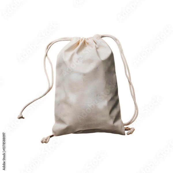 Fototapeta Eco-Friendly Drawstring Cotton Muslin Gift Pouch Bag isolated on transparent background, cutout