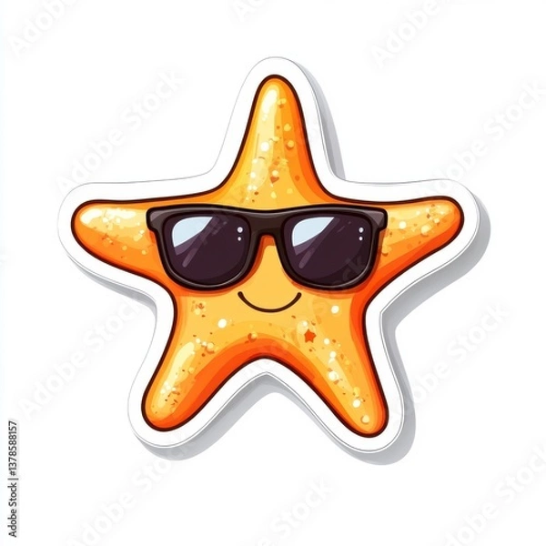 Fototapeta Cheerful Cartoon Starfish in Sunglasses with Sparkling Details