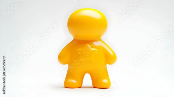 Obraz Abstract Yellow Figurine with Star Symbol on White Backdrop Decorative Small Plastic Figure Playful Studio Shot