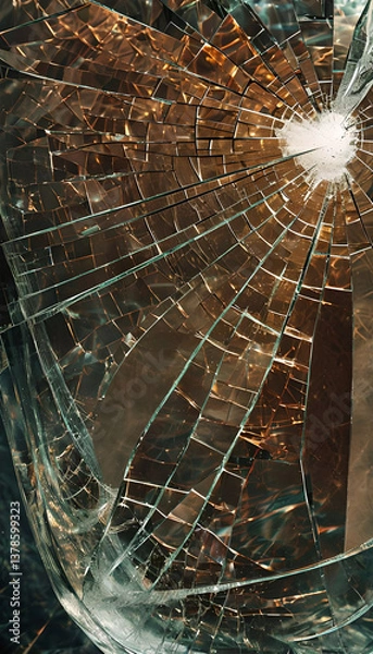 Fototapeta Cracked Glass Mosaic With Intricate Patterns And Depth.
