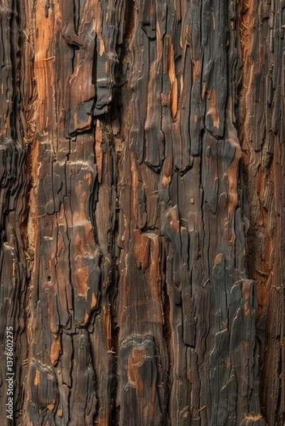 Fototapeta Close-up view of ancient redwood tree bark nature detailed texture forest environment macro perspective